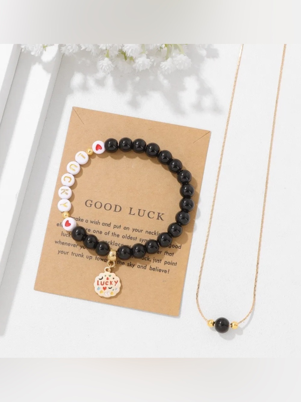 Good Luck Beaded Jewelry Set Necklace & Bracelet NWT